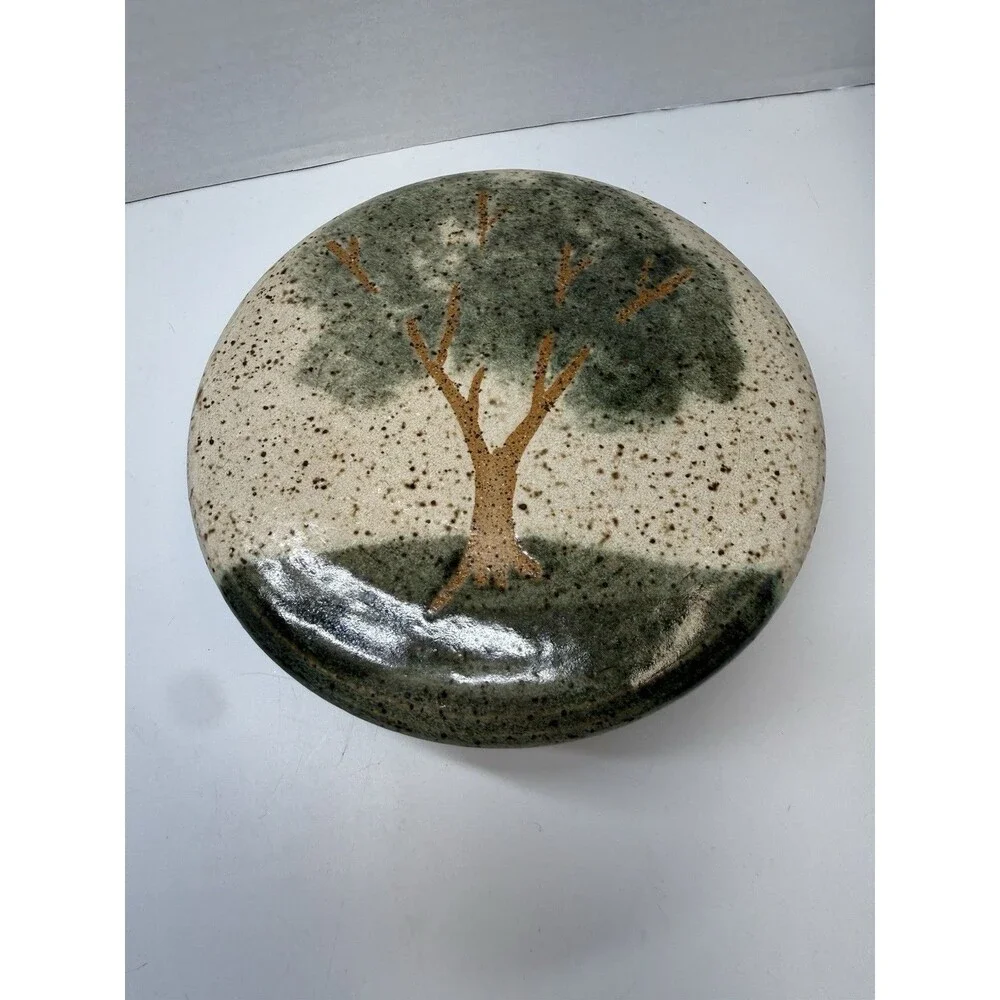 Art Pottery French Butter Keeper 5.5” Round Tree Design